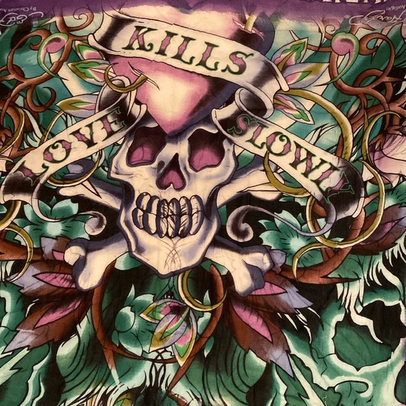 Y2K Ed Hardy by Christian Audigier - “love kills slowly” skulls Scarf wrap - Picture 7 of 12